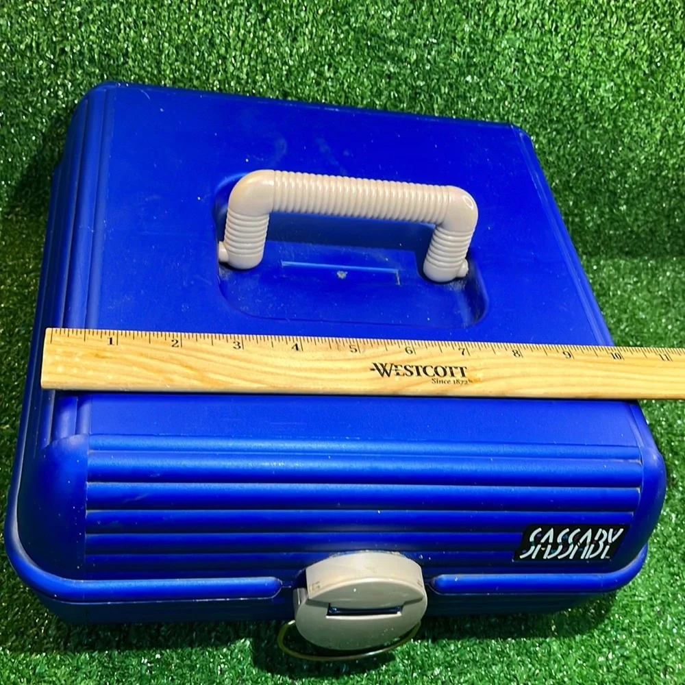 Vintage SASSABY Blue Makeup Travel Case Jewelry Box Organizer with Mirror